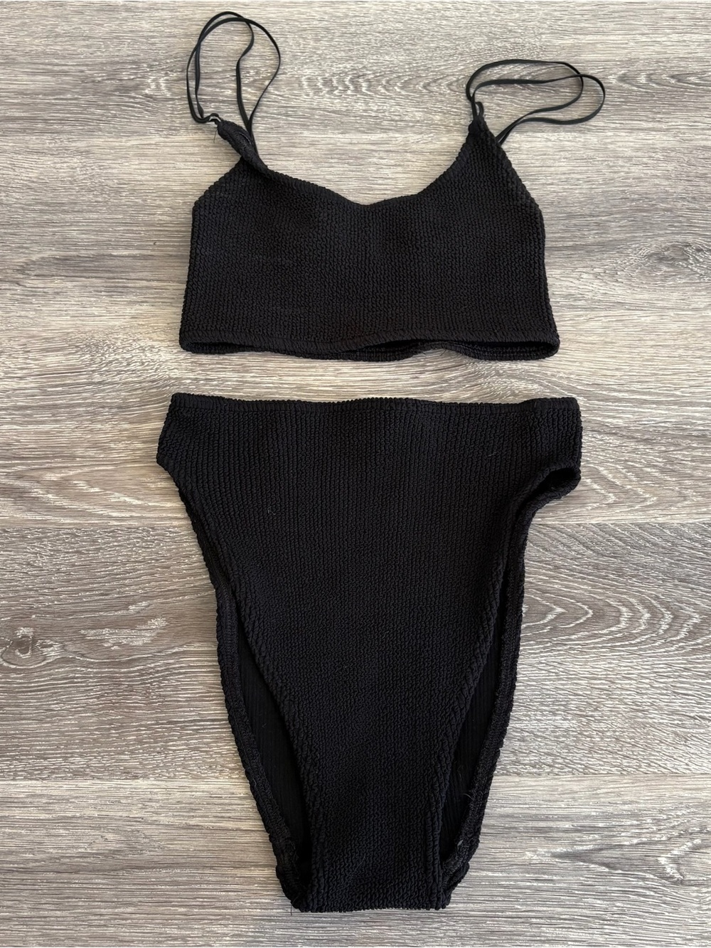 ASOS Black Textured High-Waist Bikini Set One Size